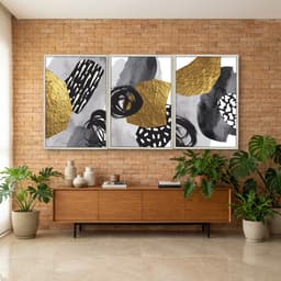 Kit Quadros Decorativos Abstrato Dourado
